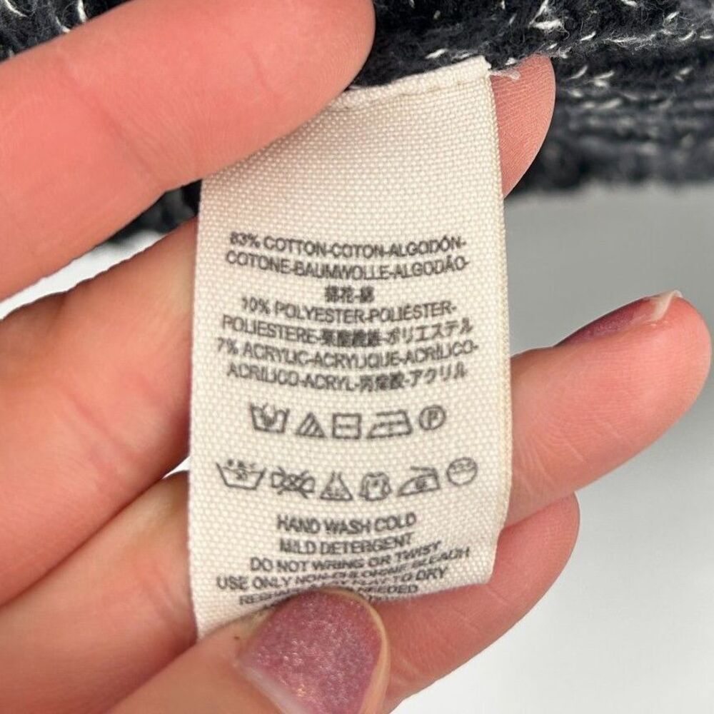 FREE PEOPLE Black White Marled Cable Knit Cropped Turtleneck Sweater Size Large - Picture 9 of 9